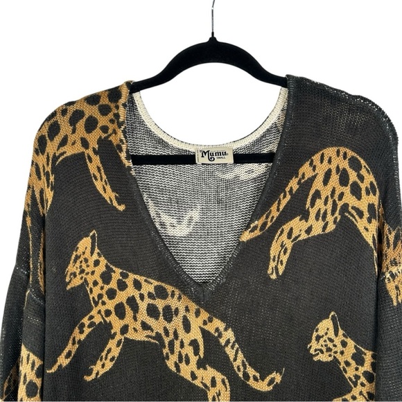 SHOW ME YOUR MUMU Hug Me Sweater Mucci Cat Knit Cheetah Pattern Size Small - Picture 4 of 8